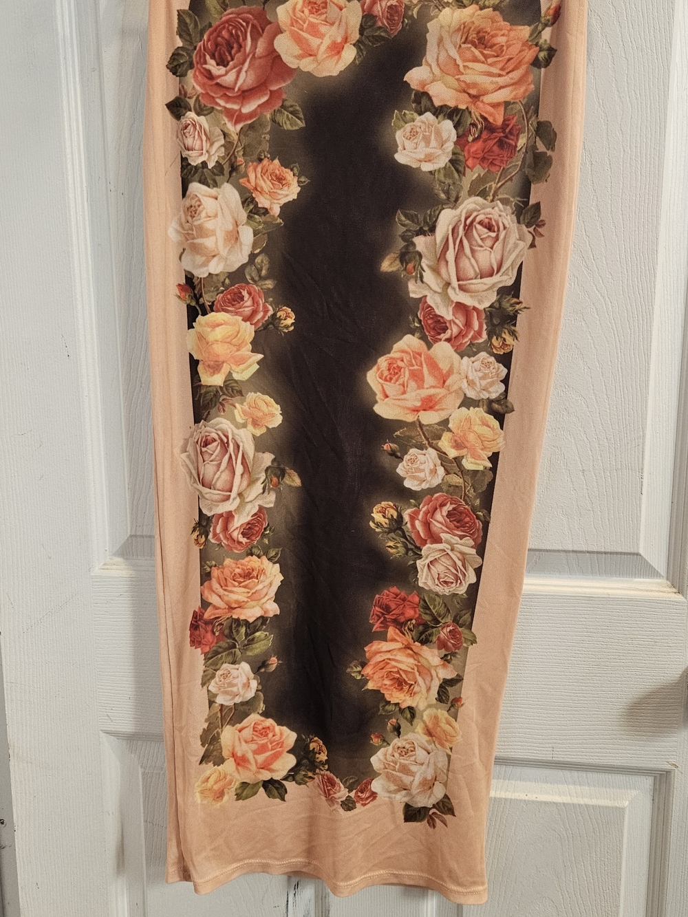 Fashion NOVA Floral Border Maxi Skirt in Peach and Brown Mix